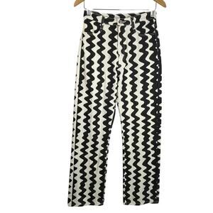 Cider XS Black White Wave Print Jeans High Rise Straight Leg Retro Mod Indie